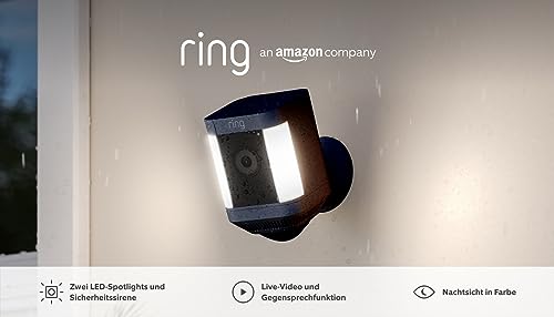 Zertifiziert und generalüberholt Ring Spotlight Kamera Plus Akku (Spotlight Cam Plus Battery)| Überwachungskamera aussen mit WLAN, HD-Video, LED-Flutlicht, Nachtsicht, Bewegungserfassung & Sirene