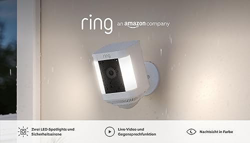 Ring Spotlight Kamera Plus Akku (Spotlight Cam Plus) | Überwachungskamera aussen mit WLAN, HD-Video, LED-Strahler, Nachtsicht, Bewegungserfassung & Sirene | Alexa-kompatible Sicherheitskamera