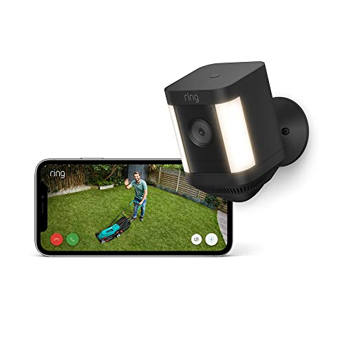 Zertifiziert und generalüberholt Ring Spotlight Kamera Plus Akku (Spotlight Cam Plus Battery)| Überwachungskamera aussen mit WLAN, HD-Video, LED-Flutlicht, Nachtsicht, Bewegungserfassung & Sirene