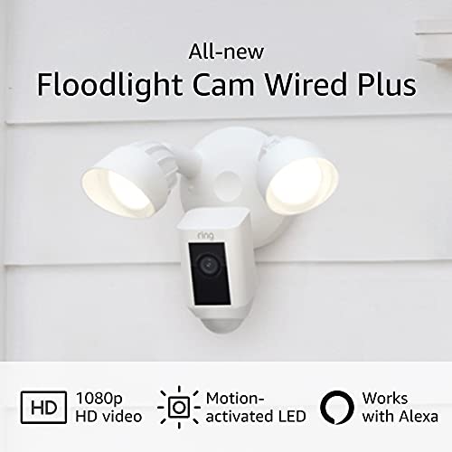 Ring Floodlight Cam Wired Plus with motion-activated 1080p HD video, (2021 release)