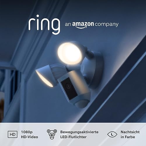 Ring Flutlichtkamera Plus Kabel (Floodlight Cam Wired Plus) | Überwachungskamera aussen mit WLAN, HD-Video, LED-Flutlicht, Nachtsicht, Bewegungserfassung & Sirene | Alexa-kompatible Sicherheitskamera