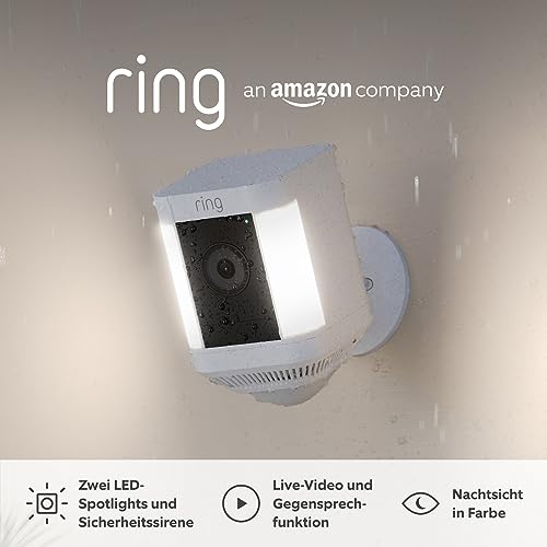 Ring Spotlight Kamera Plus Akku (Spotlight Cam Plus) | Überwachungskamera aussen mit WLAN, HD-Video, LED-Strahler, Nachtsicht, Bewegungserfassung & Sirene | Alexa-kompatible Sicherheitskamera