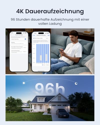 Reolink Altas PT Ultra, Erste 4K Solar Überwachungskamera Aussen Akku mit Daueraufzeichnung, 10s Voraufzeichnung, ColorX-Nachtsicht, 8MP PT WLAN Kamera Outdoor, Wi-Fi 6, Auto-Tracking, mit Solarpanel