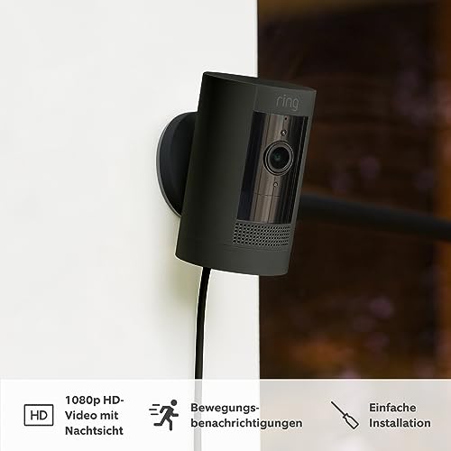 Zertifiziert und generalüberholt Ring Außenkamera Netzstecker (Stick Up Cam Plug-in) | Überwachungskamera aussen mit 1080p-HD-Video, WLAN, witterungsbeständig, geeignet für dein Haus & Grundstück