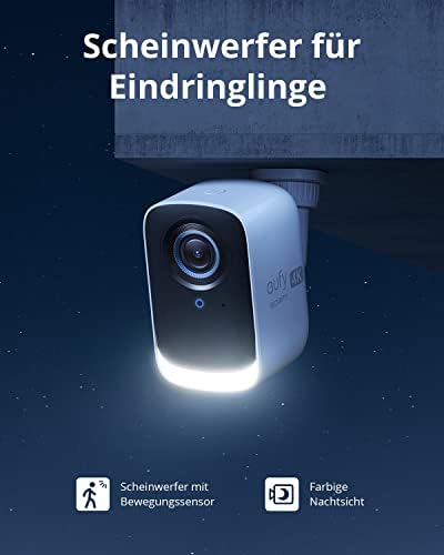 eufy Security eufyCam S300 3C, Überwachungskamera aussen, 4K kabellose Überwachungskamera mit K.I, Farbige Nachtsicht, Gebührenfreie Nutzung, Zusätzliche Kamera, Erfordert HomeBase