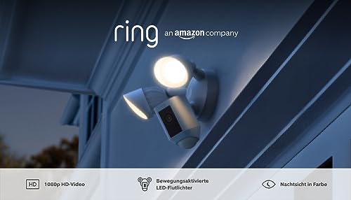 Ring Flutlichtkamera Plus Kabel (Floodlight Cam Wired Plus) | Überwachungskamera aussen mit WLAN, HD-Video, LED-Flutlicht, Nachtsicht, Bewegungserfassung & Sirene | Alexa-kompatible Sicherheitskamera