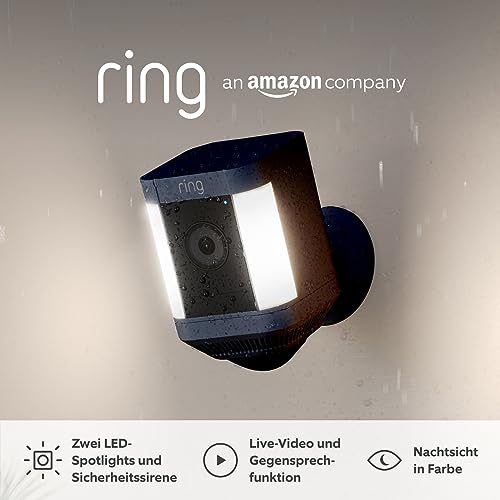 Zertifiziert und generalüberholt Ring Spotlight Kamera Plus Akku (Spotlight Cam Plus Battery)| Überwachungskamera aussen mit WLAN, HD-Video, LED-Flutlicht, Nachtsicht, Bewegungserfassung & Sirene