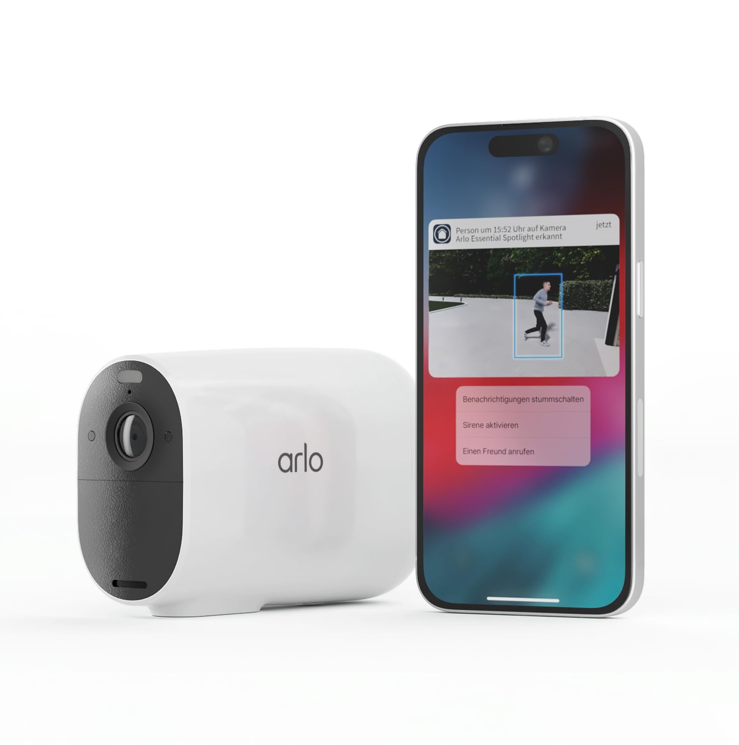 Arlo Essential XL Spotlight WLAN Überwachungskamera außen, 12-Monate Akkulaufzeit, kabellos, 1080p, Farbnachtsicht, Bewegungsmelder, 2-Wege Audio, kein Hub benötigt, mit Arlo Secure Testzeitraum