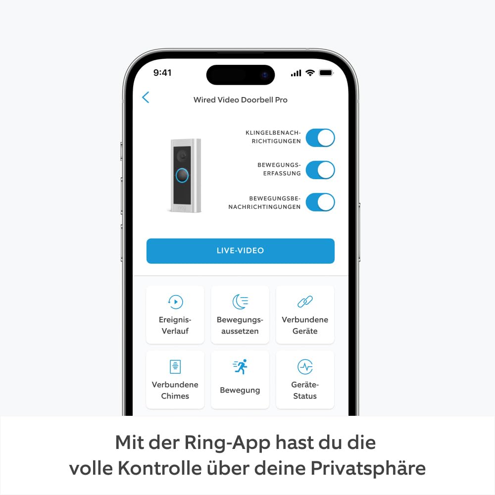 Ring Videotürklingel Pro Kabel (bisher: Video Doorbell Pro 2) von Amazon | Klingel mit Kamera, 1536p-HD-Video, Kopf-bis-Fuß-Aufnahme, 3D-Bewegungserfassung, WLAN, festverdrahtet