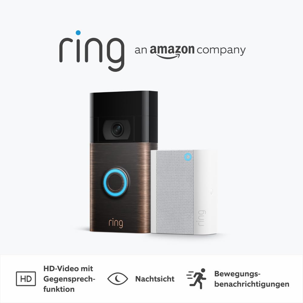 Ring Video-Türklingel Akku (Video Doorbell 2. Gen.) + Chime | Türklingel mit Kamera, HD-Video, WLAN, Bewegungserfassung, Nachtsicht, Akku | Video-Gegensprechanlage für deine Haustür