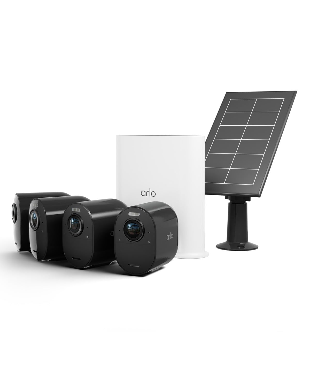 Arlo Ultra2 Überwachungskamera aussen und GRATIS Solarpanel, 4er Set - schwarz, Testzeitraum für Arlo Secure Plan