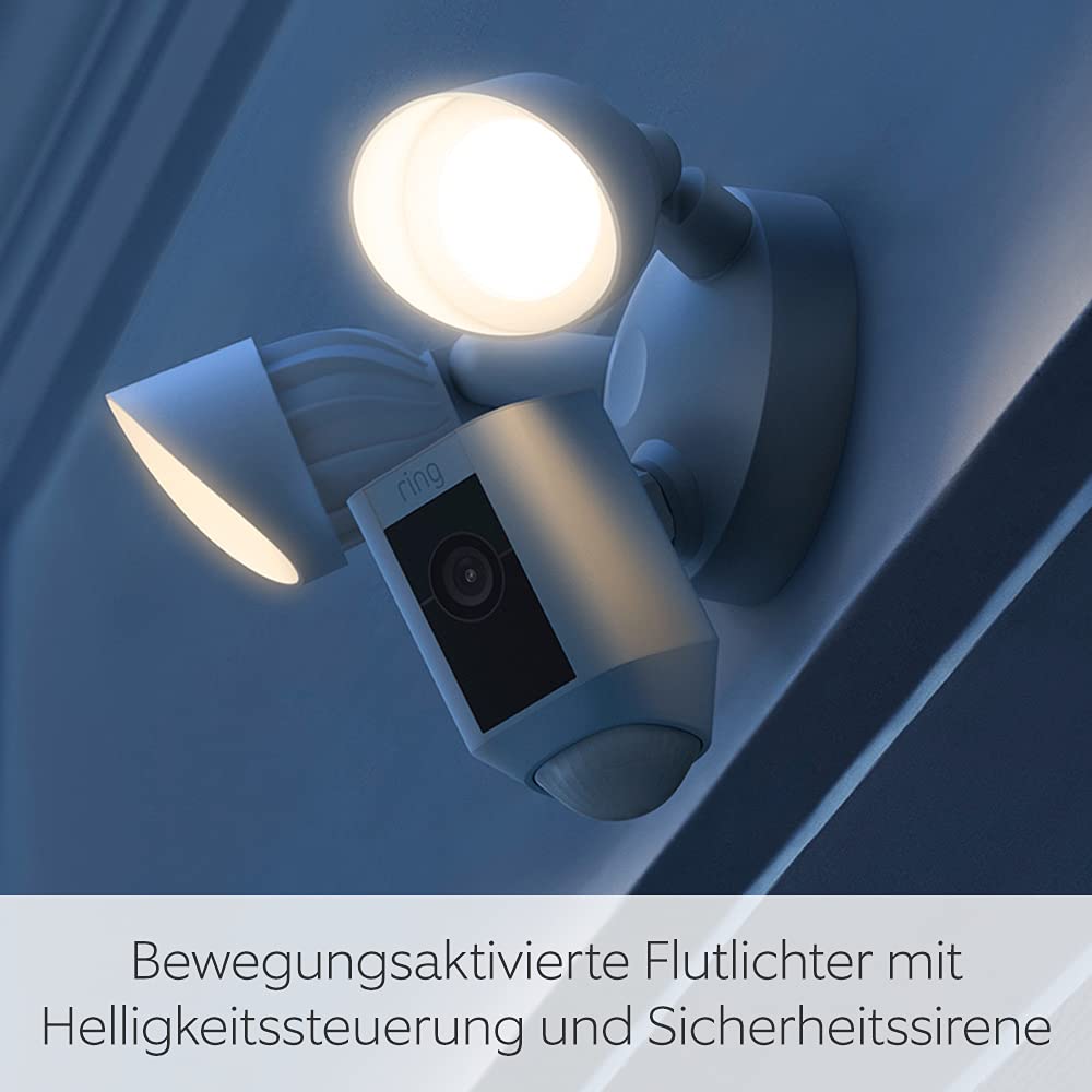 Ring Flutlichtkamera Plus Kabel (Floodlight Cam Wired Plus) | Überwachungskamera aussen mit WLAN, HD-Video, LED-Flutlicht, Nachtsicht, Bewegungserfassung & Sirene | Alexa-kompatible Sicherheitskamera