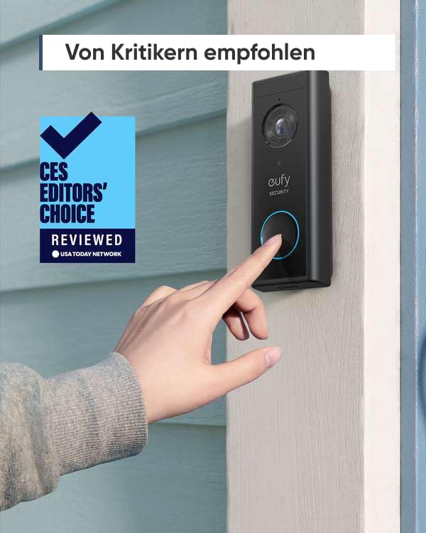 eufy Security, zusätzliche kabellose Video-Türklingel Akku, 2K HD,Türklingel mit Kamera-Funktion,Gebührenfreie Nutzung,Personenerkennung,Audiofunktion,kinderleichte Installation (HomeBase 2 notwendig)