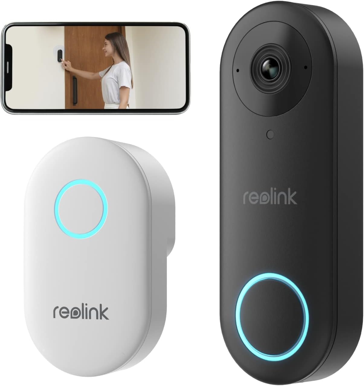 Reolink Video-Türklingel mit Chime, 5MP Ultra HD Kabelgebundene Türklingel mit Kamera, 2,4/5GHz WLAN, Personenerkennungsalarme, 180° Ultraweitwinkel, 2-Wege-Audio, Fernzugriff, Video Doorbell WiFi