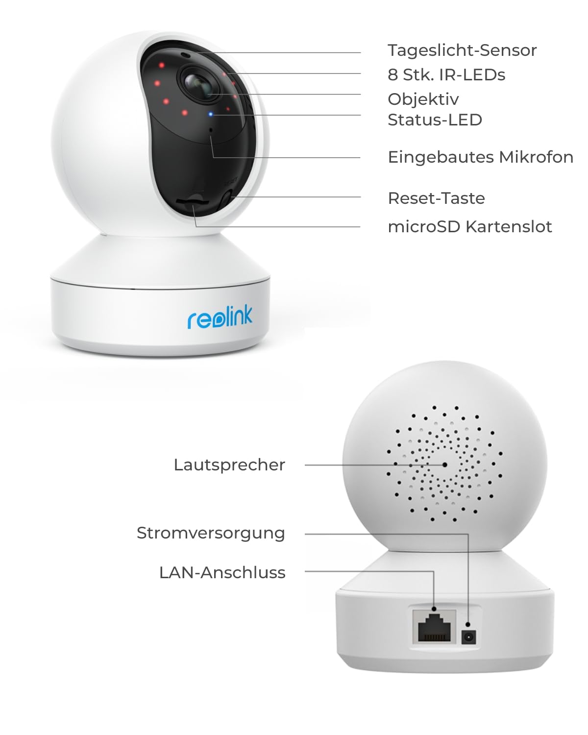 Reolink WLAN IP Kamera Indoor Schwenkbar, 2K 3MP Hund Haustier Indoor Kamera, 2,4 GHz WLAN Überwachungskamera Innen, Zwei-Wege-Audio, Baby Monitor mit Personen-/Haustiererkennung, E1