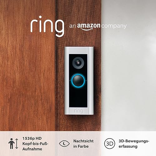 Ring Videotürklingel Pro Kabel (bisher: Video Doorbell Pro 2) von Amazon | Klingel mit Kamera, 1536p-HD-Video, Kopf-bis-Fuß-Aufnahme, 3D-Bewegungserfassung, WLAN, festverdrahtet