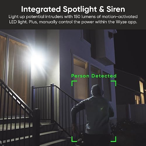 WYZE 2K HDR Rechargeable Battery Outdoor/Indoor Security Camera, Color Night Vision, Integrated Spotlight & Siren, Wire Free, 2-Way Audio - White, 1-Pack