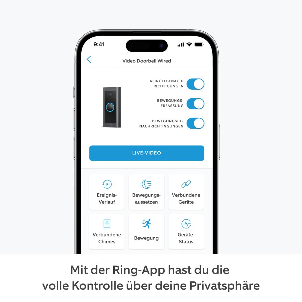 Ring Videotürklingel Kabel (Video Doorbell Wired) | Türklingel mit Kamera, 1080p-HD-Video, festverdrahtet, Nachtsicht | Video-Türsprechanlage für deine Haustür | Funktioniert mit Alexa