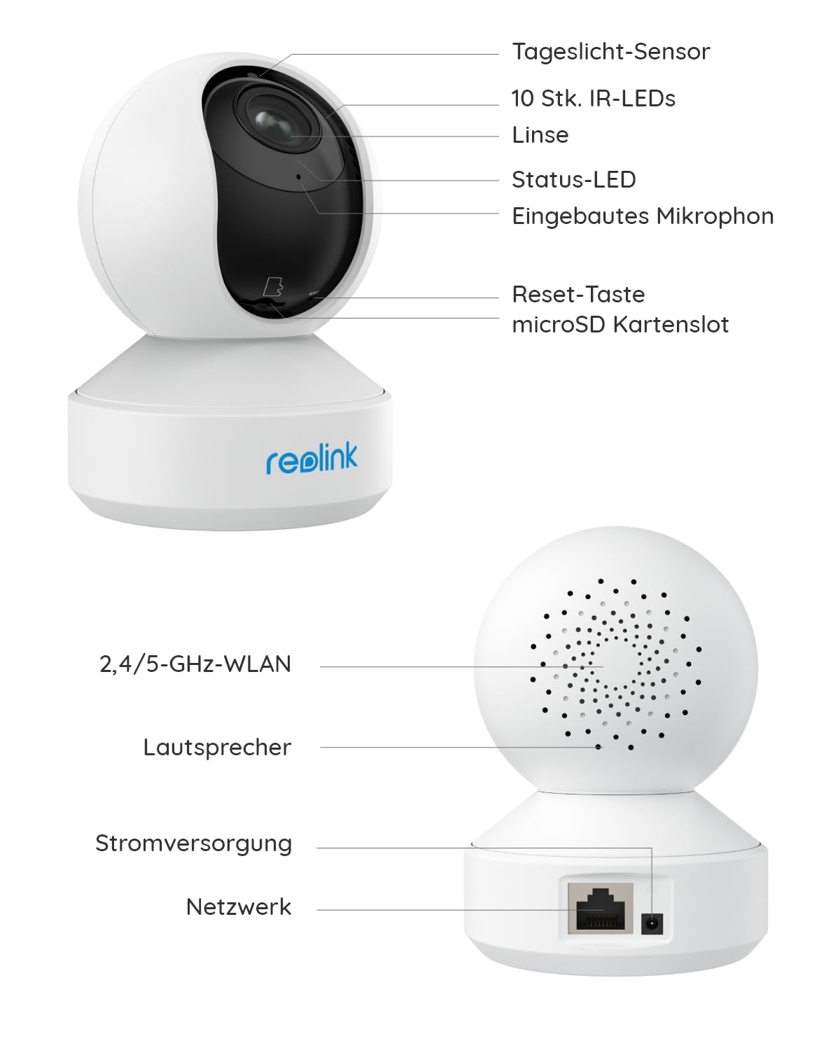 Reolink 5MP PTZ WLAN Überwachungskamera Innen, 2,4/5 GHz WiFi Baby Monitor mit Mensch/Haustiererkennung, Auto-Tracking, 3X Optischem Zoom, Heimüberwachungskamera für Ältere Kids, 2-Wege-Audio, E1 Zoom