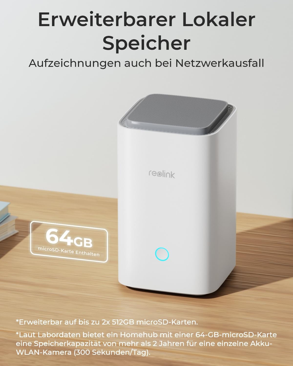 Reolink Home Hub für Überwachungskamera, 4K-Live-Ansicht & -Wiedergabe, Erweiterbarer Lokaler Speicher, Erweiterte Verschlüsselung, 2.4/5GHz Wi-Fi 6, Keine monatliche Gebühr, mit 64GB microSD-Karte