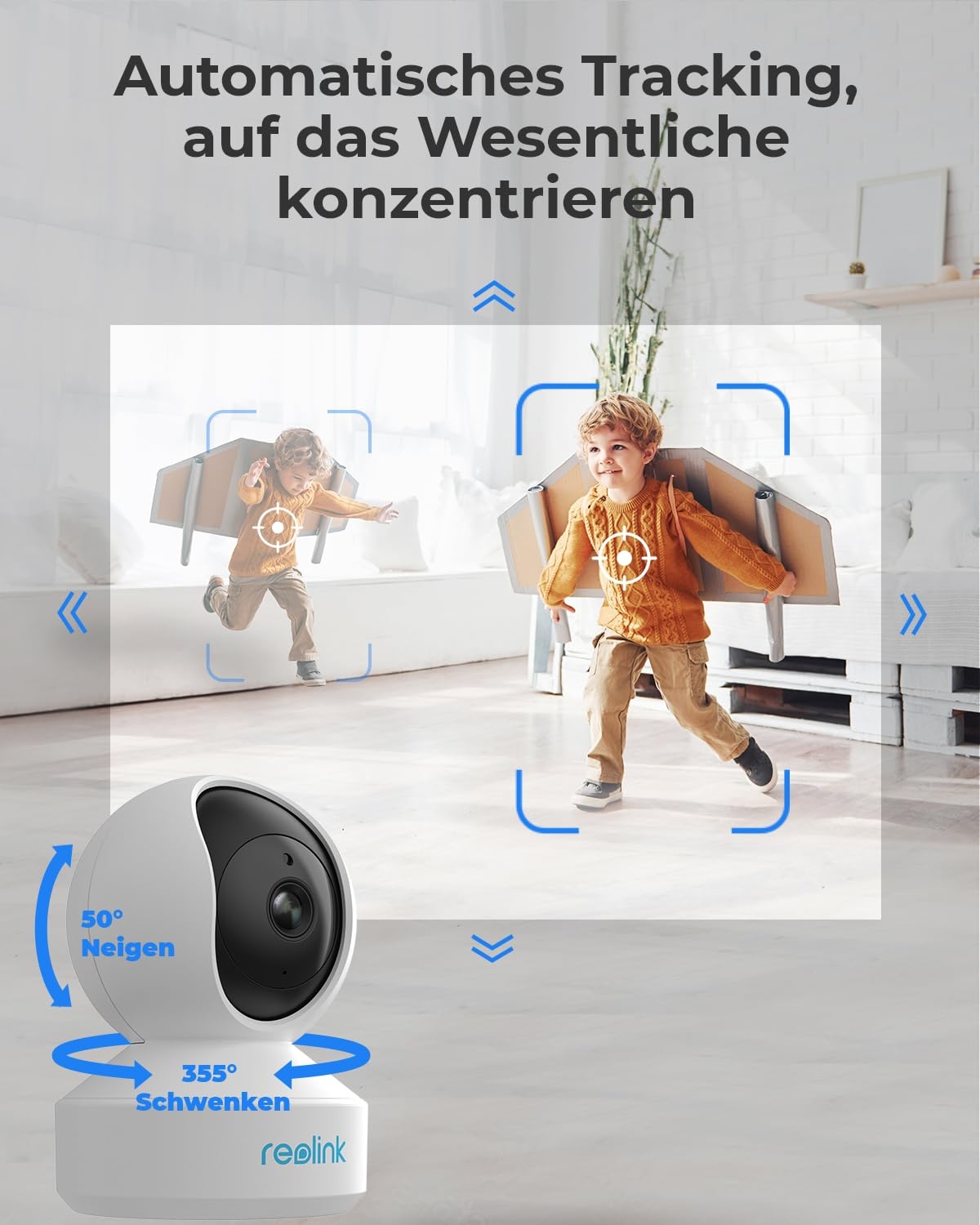 Reolink 4MP Überwachungskamera Innen WLAN Schwenkbar, Home und Baby Monitor mit Personen-/Haustiererkennung, Auto-Tracking, 2,4/5Ghz WiFi IP Kamera Indoor, 2-Wege-Audio, IR-Nachtsicht, E1 Pro