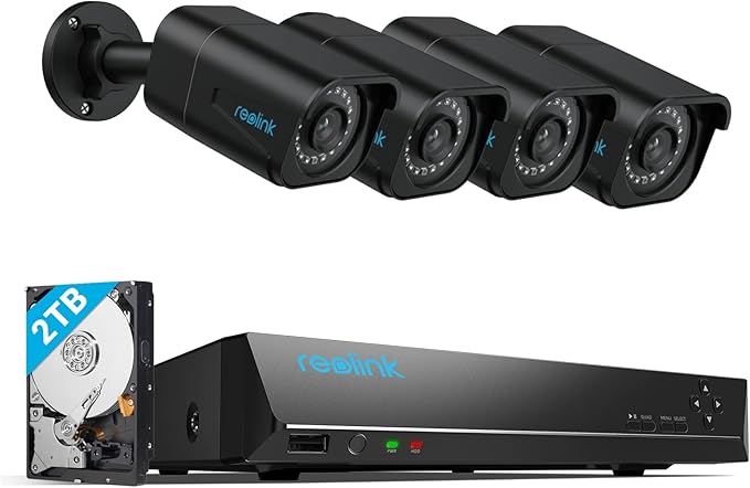 Reolink 4K Überwachungskamera Aussen Set, 8CH Videoüberwachung mit 4X 8MP PoE IP Kamera und 2TB HDD NVR für 24/7 Aufnahme Innen Outdoor, Personenerkennung und Fahrzeugerkennung, IP66, RLK8-800B4