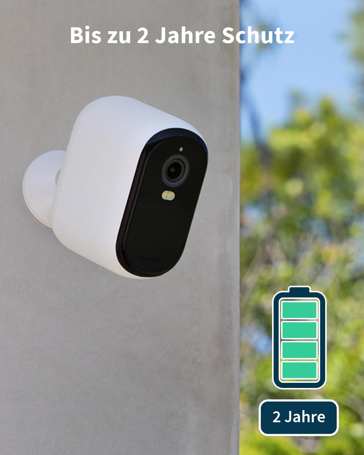 Arlo Essential 2 XL Überwachungskamera Aussen WLAN, Bis Zu 2 Jahre Schutz, Kabellos, 2K HD Video, Farbnachtsicht, Licht, Bewegungsmelder, Sirene, 2-Wege Audio + Arlo Secure Plan Testzeitraum, Weiß