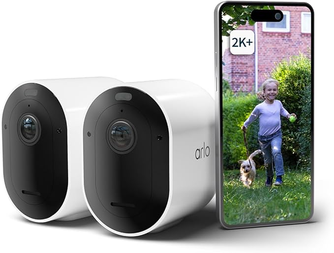 Arlo Pro 5 Überwachungskamera Aussen WLAN, 2K+ HDR Video, Kabellos, Verbesserte Farbnachtsicht, 160° Blickwinkel, Spotlight, 2-Wege Audio, Alarm Sirene Secure Testzeitraum, Weiß