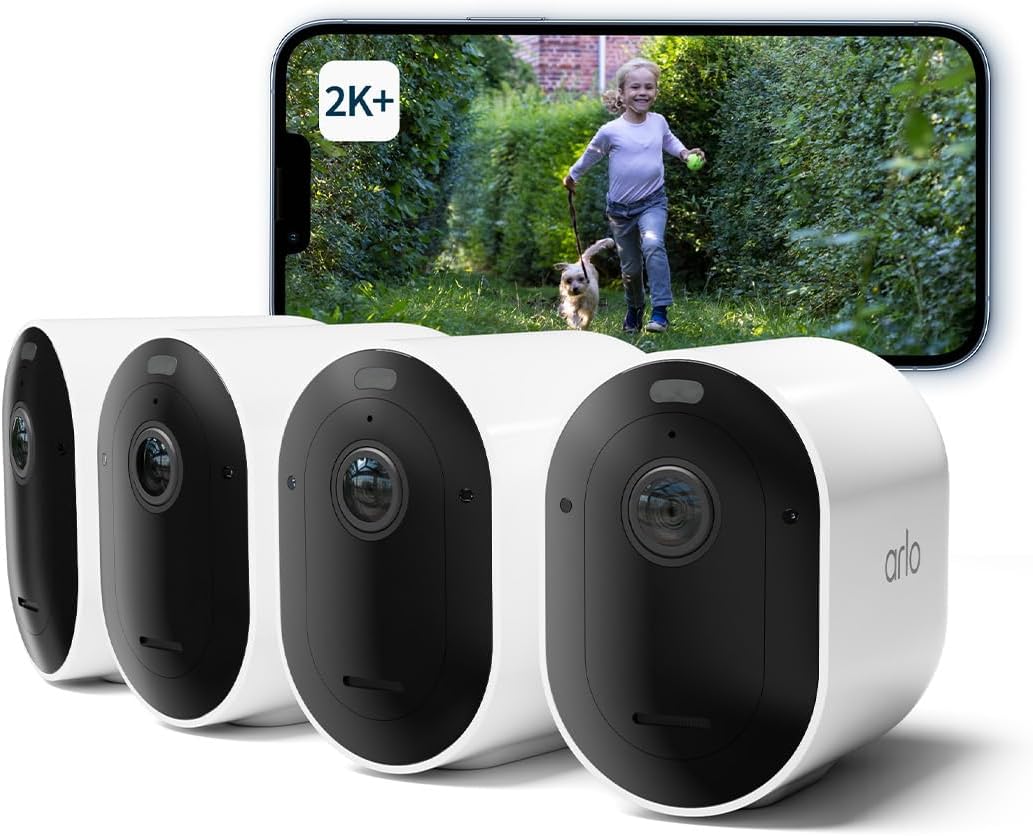 Arlo Pro 5 Überwachungskamera Aussen WLAN, 2K+ HDR Video, Kabellos, Verbesserte Farbnachtsicht, 160° Blickwinkel, Spotlight, 2-Wege Audio, Alarm Sirene Secure Testzeitraum, Weiß