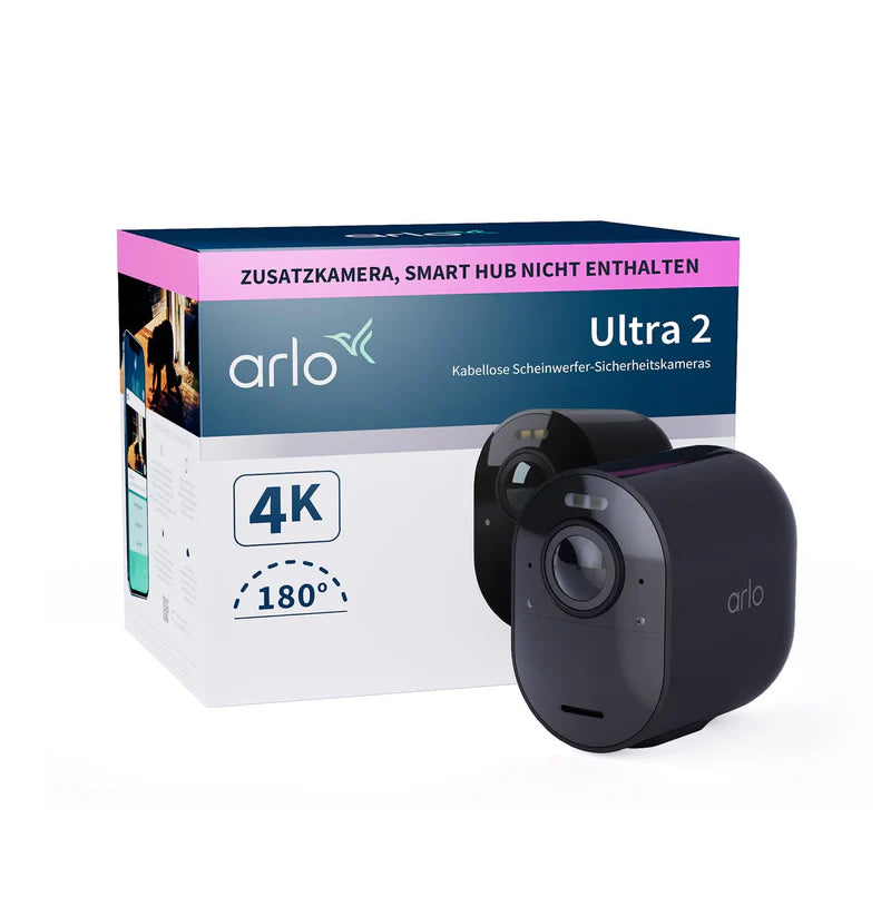 Arlo Ultra 2 XL Überwachungskamera Aussen WLAN, 12-Monate Akkulaufzeit, Kabellos, 4K UHD Qualitätsprodukt, 180°, Nachtsicht, Bewegungsmelder, Alarm Sirene, Zusatzkamera, SmartHub Benötigt