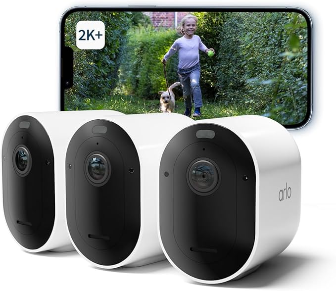 Arlo Pro 5 Überwachungskamera Aussen WLAN, 2K+ HDR Video, Kabellos, Verbesserte Farbnachtsicht, 160° Blickwinkel, Spotlight, 2-Wege Audio, Alarm Sirene Secure Testzeitraum, Weiß