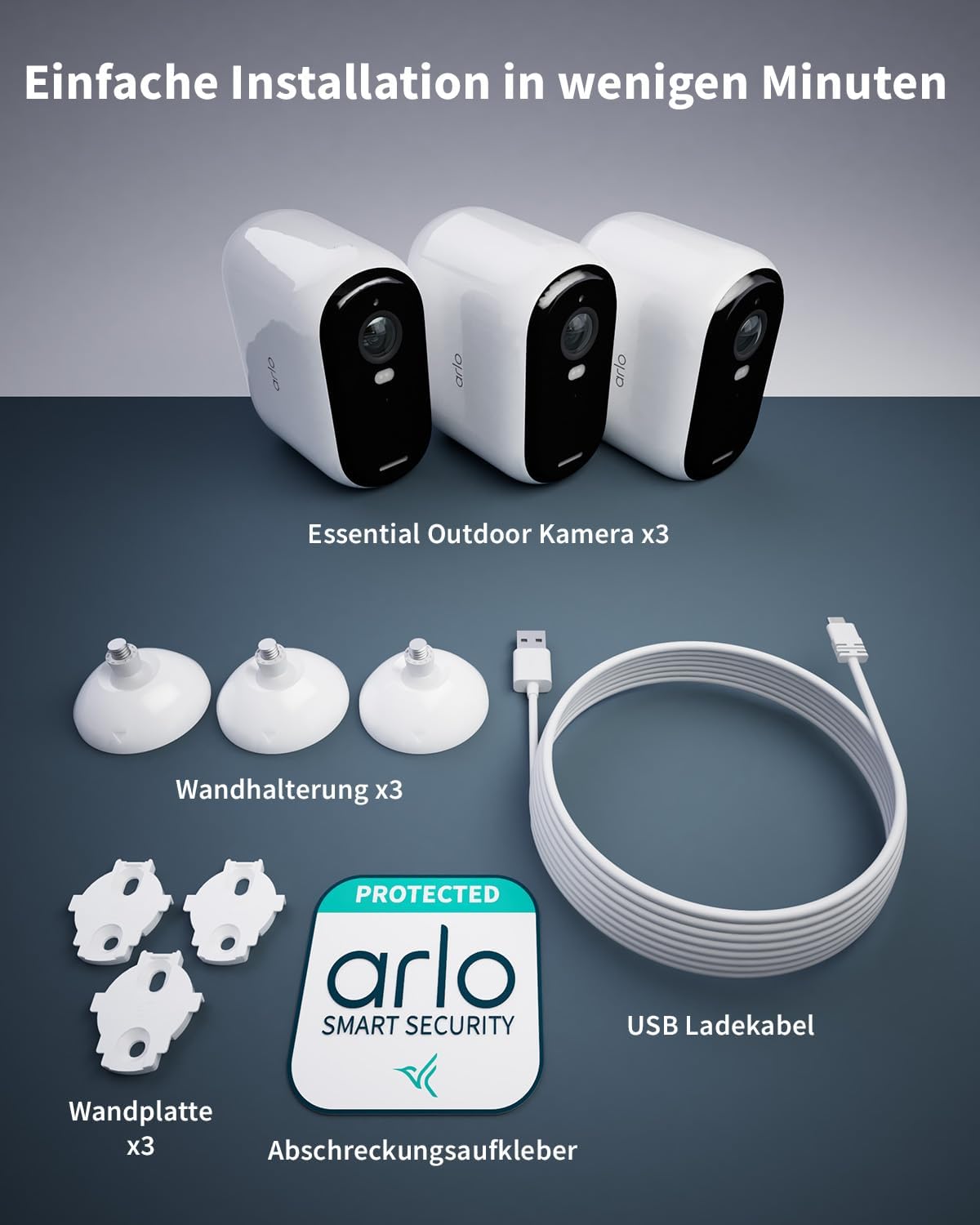 Arlo Essential 2 XL Überwachungskamera Aussen WLAN, Bis Zu 2 Jahre Schutz, Kabellos, 2K HD Video, Farbnachtsicht, Licht, Bewegungsmelder, Sirene, 2-Wege Audio + Arlo Secure Plan Testzeitraum, Weiß