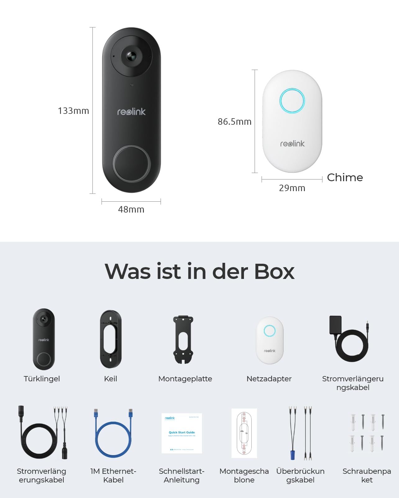 Reolink Video-Türklingel mit Chime, 5MP Ultra HD Kabelgebundene Türklingel mit Kamera, 2,4/5GHz WLAN, Personenerkennungsalarme, 180° Ultraweitwinkel, 2-Wege-Audio, Fernzugriff, Video Doorbell WiFi