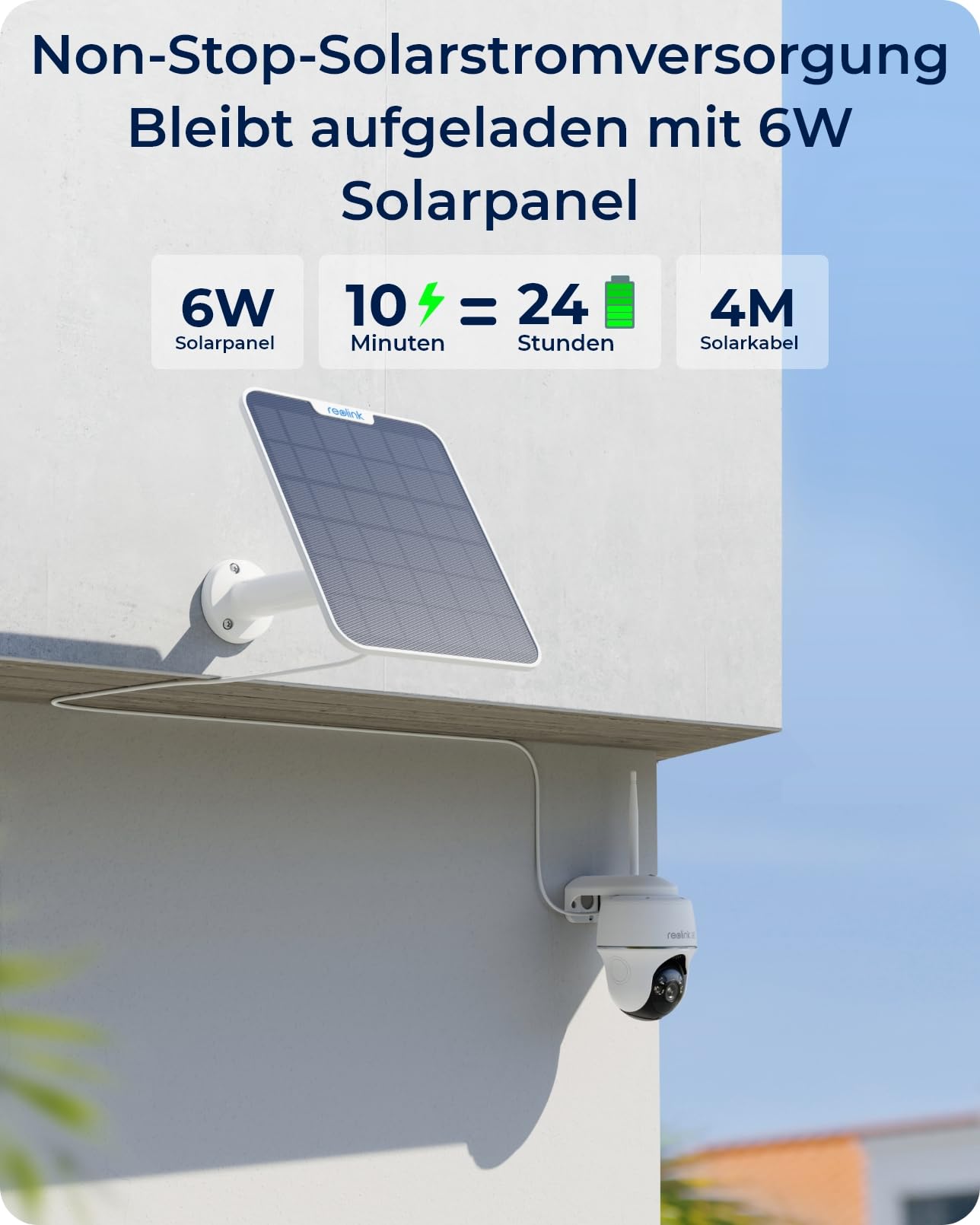 Reolink Erste 4K Solar Überwachungskamera Aussen Akku, Argus PT Ultra + 6W Solarpanel, 2,4&5GHz WiFi, Standalone, Solar WLAN Kamera Outdoor mit 8MP UHD Farbnachtsicht, KI-Erkennung, Keine Monatsgebühr