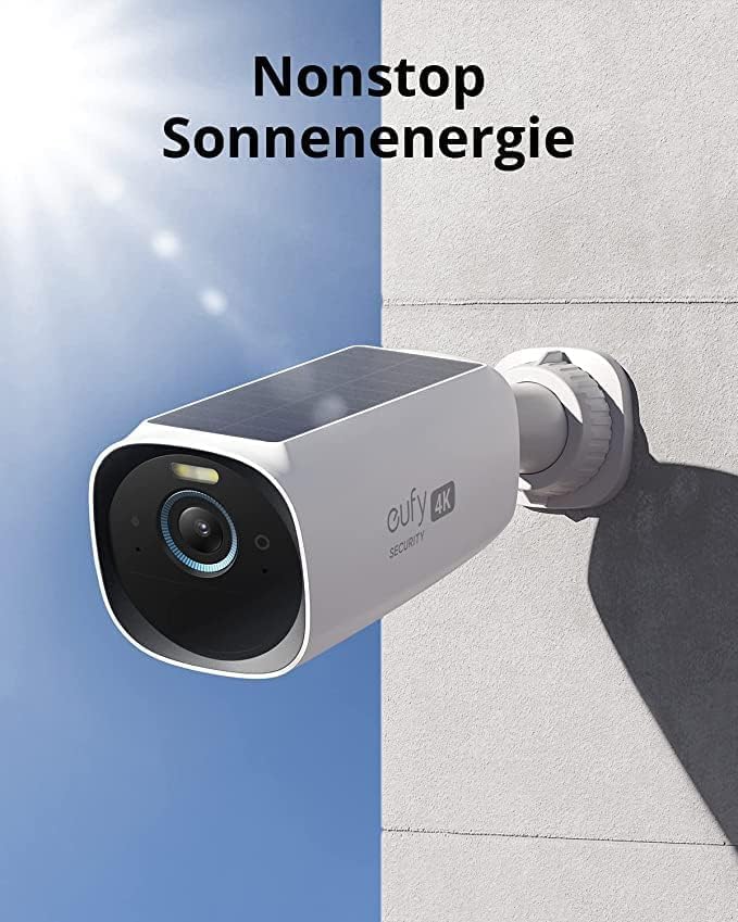 eufy Security eufyCam 3, überwachungskamera aussen, 4K kabellose überwachungskamera solar mit Gesichtserkennung K.I., Farbige Nachtsicht, Gebührenfreie Nutzung, überwachungskamera solar