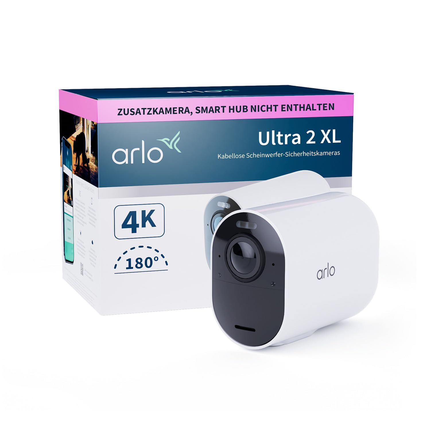 Arlo Ultra 2 XL Überwachungskamera Aussen WLAN, 12-Monate Akkulaufzeit, Kabellos, 4K UHD Qualitätsprodukt, 180°, Nachtsicht, Bewegungsmelder, Alarm Sirene, Zusatzkamera, SmartHub Benötigt