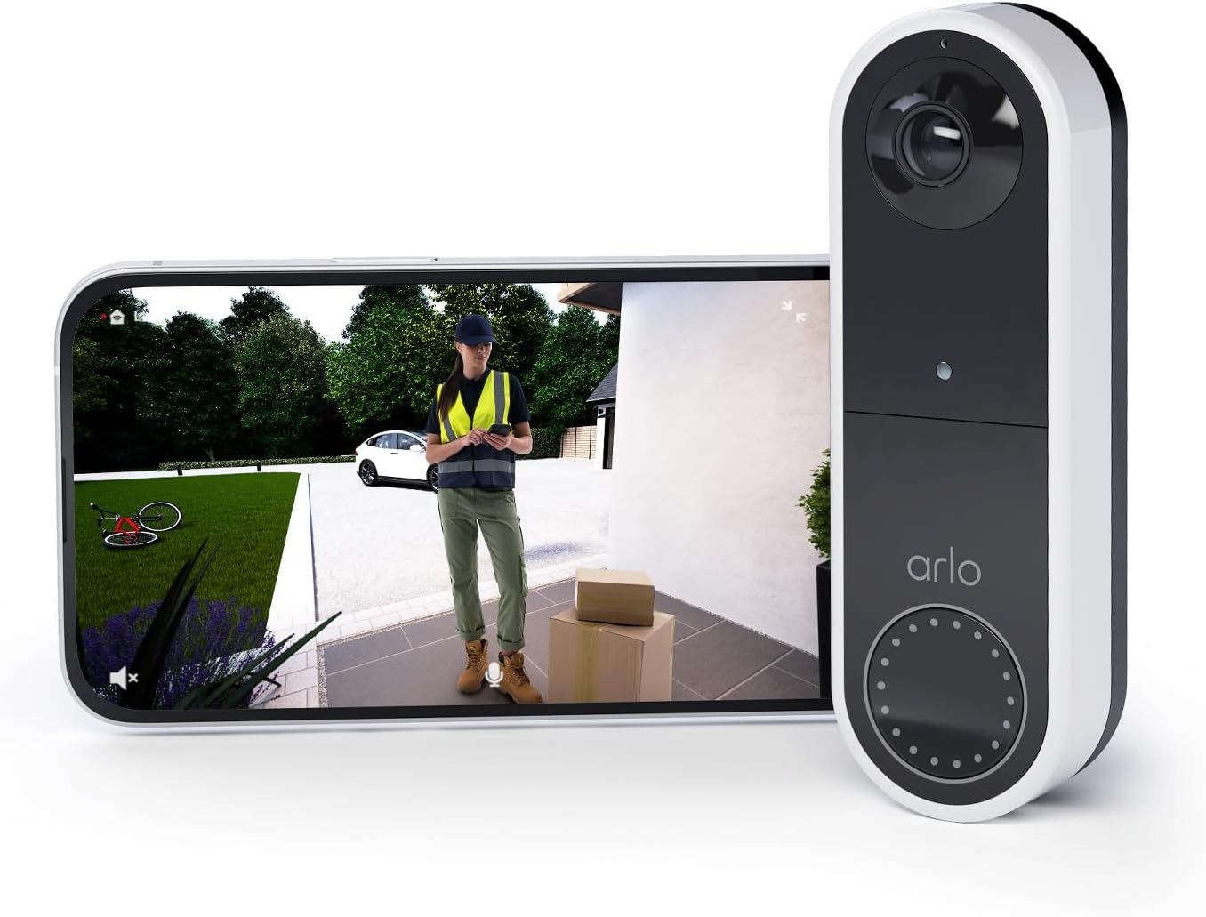 Arlo Kabellose Video Türklingel, 1080p HD Doorbell, RedDot Design Gewinner, 180° Großes Sichtfeld, WLAN, Bewegungsmelder, 2-Wege-Audio, Sirene, Nachtsicht + mit Arlo Secure Testzeitraum, Weiß