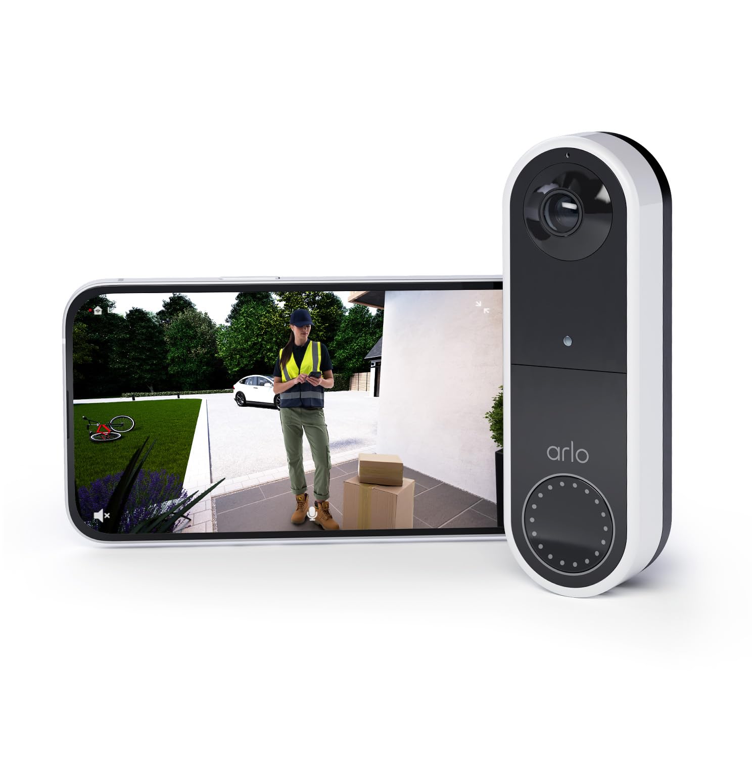 Arlo Kabellose Video Türklingel, 1080p HD Doorbell, RedDot Design Gewinner, 180° Großes Sichtfeld, WLAN, Bewegungsmelder, 2-Wege-Audio, Sirene, Nachtsicht + mit Arlo Secure Testzeitraum, Weiß