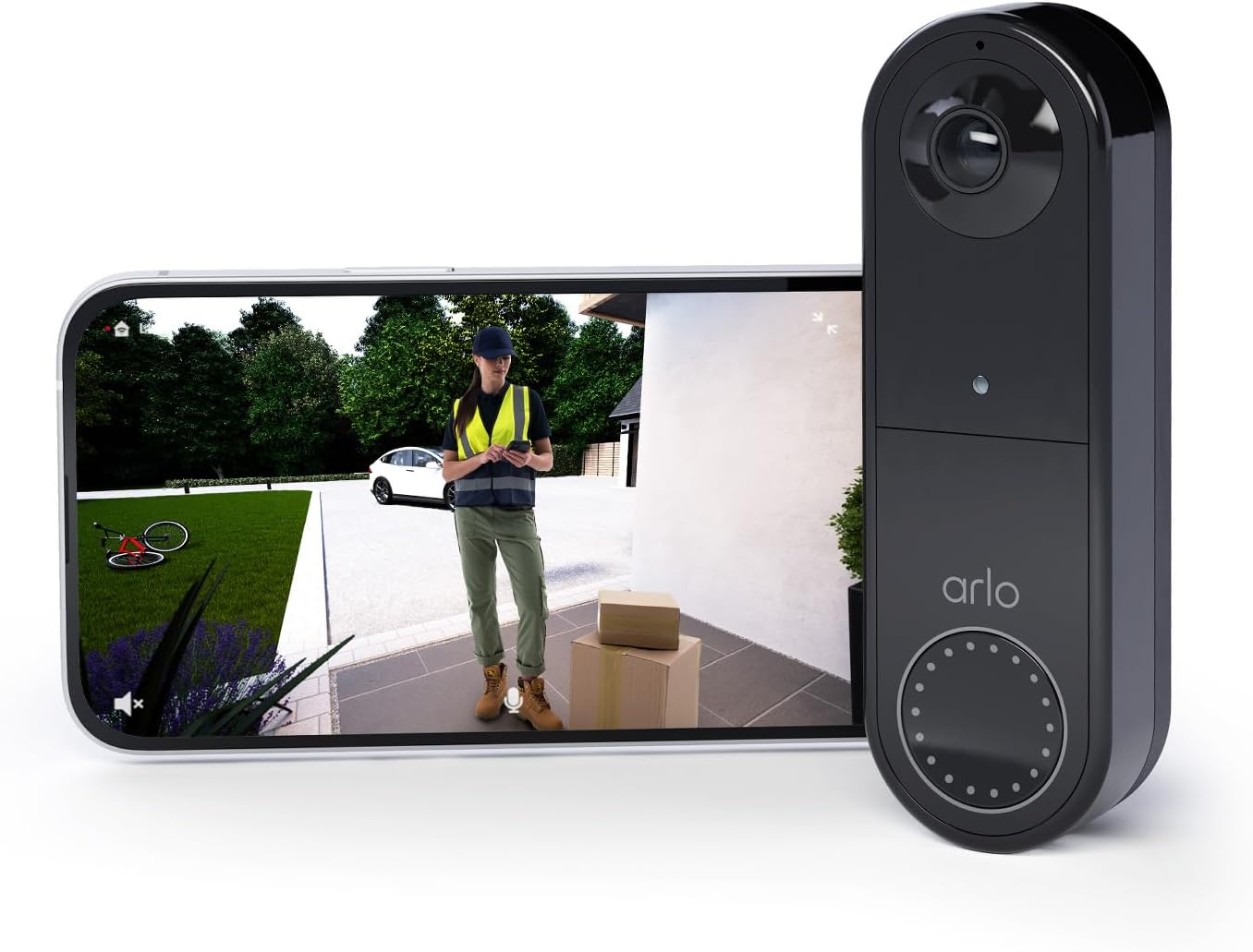 Arlo Kabellose Video Türklingel, 1080p HD Doorbell, RedDot Design Gewinner, 180° Großes Sichtfeld, WLAN, Bewegungsmelder, 2-Wege-Audio, Sirene, Nachtsicht + mit Arlo Secure Testzeitraum, Weiß