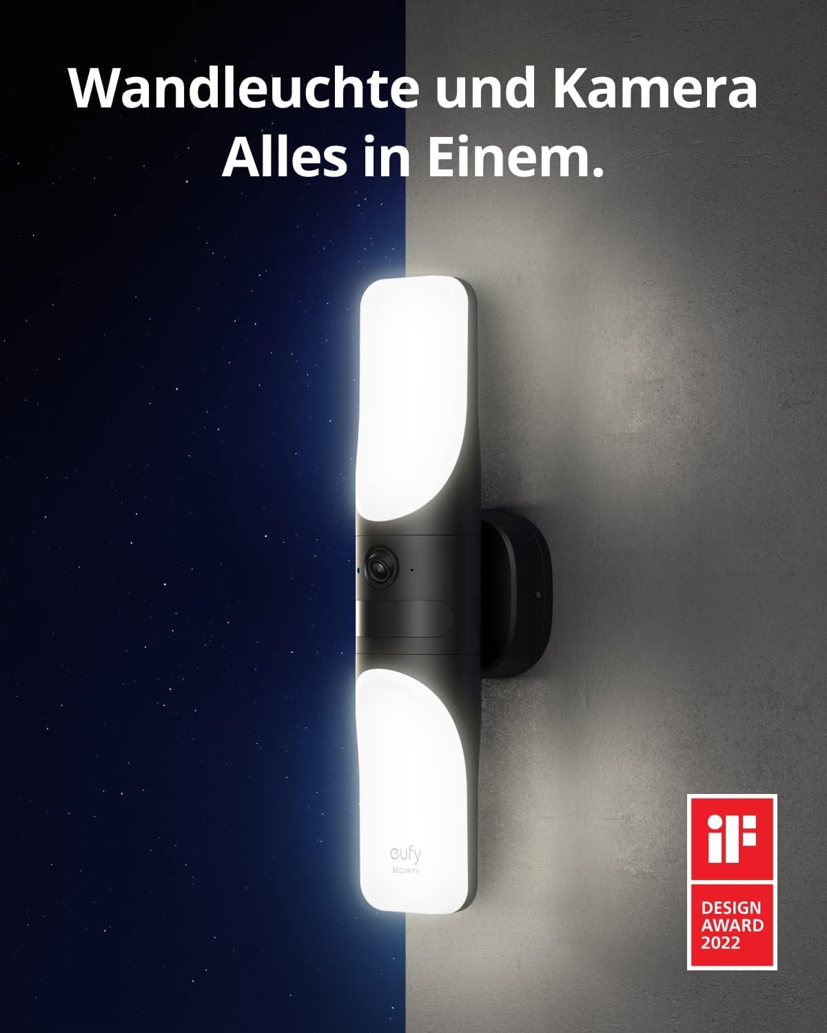 eufy Security Kabelgebundene Wall Light Cam S100, Außenleuchte mit Kamera, 2K Überwachung, 1200 Lumen, Farbige Nachtsicht, KI Erkennung, IP65 Wasserschutz, Gebührenfrei