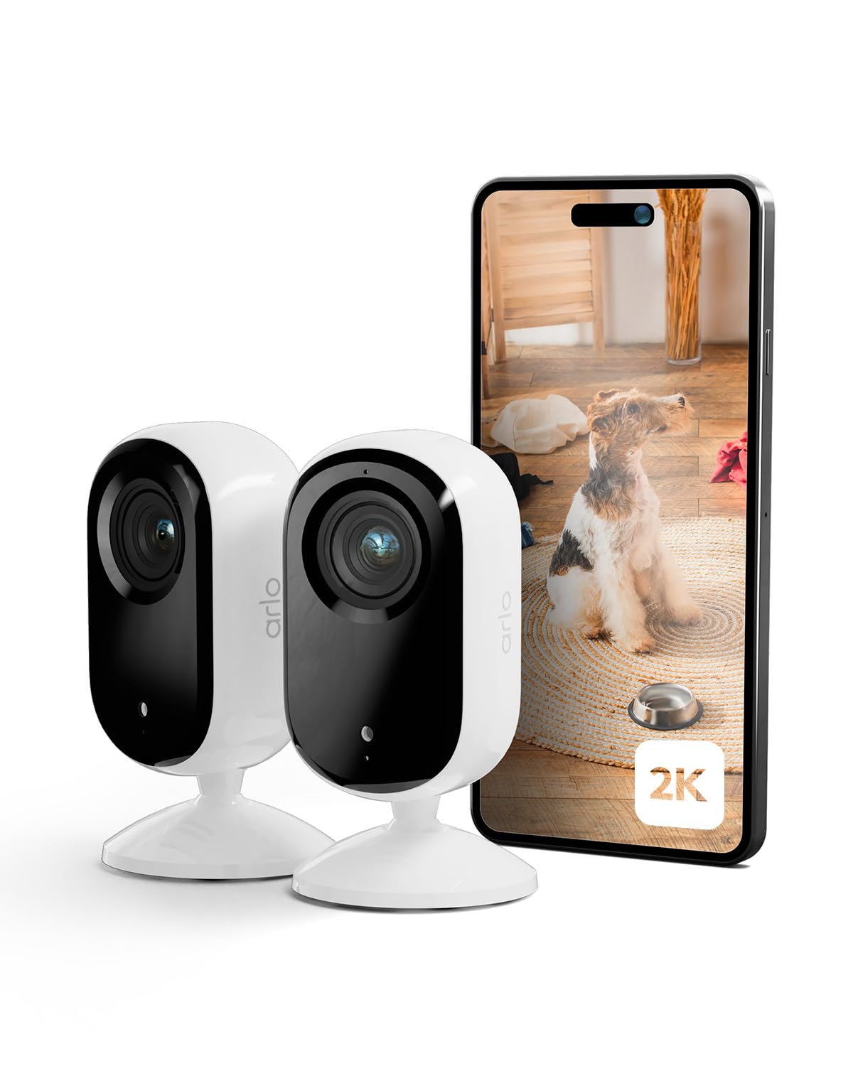 Arlo Indoor Überwachungskamera Innen, 2er Set, HD Video, 2-Wege-Audio, Bewegungsmelder, Kabelgebunden, Ideal Als Babyphone, Haustierkamera, Hausüberwachung + Arlo Secure Plan Testzeitraum, Weiß