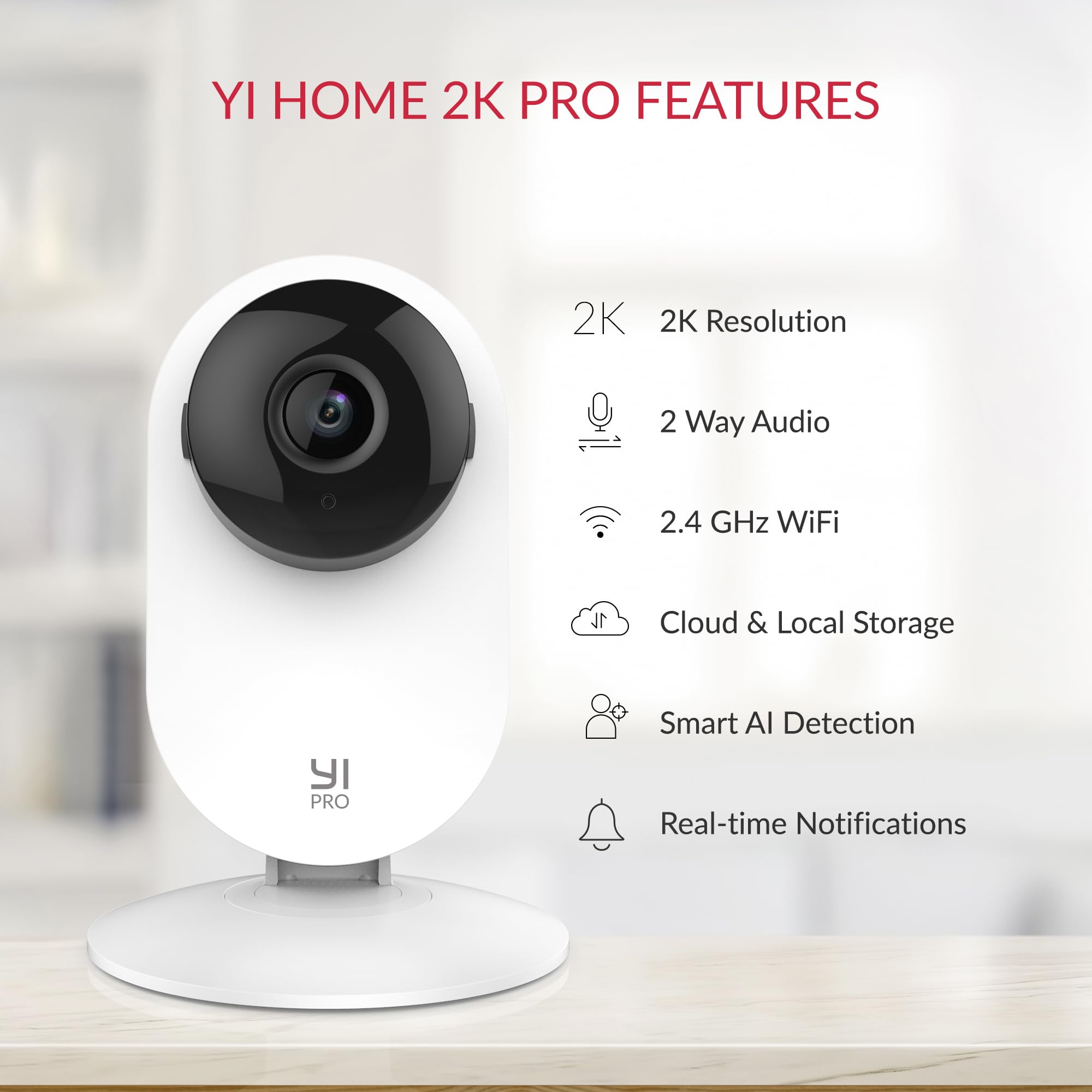 YI Pro 2K 4PC Home Security Camera, 2.4Ghz Indoor IP Camera with Person, Vehicle, Animal Detection, Phone App for Baby, Pet, Dog Monitoring, Works with Alexa and Google Assistant