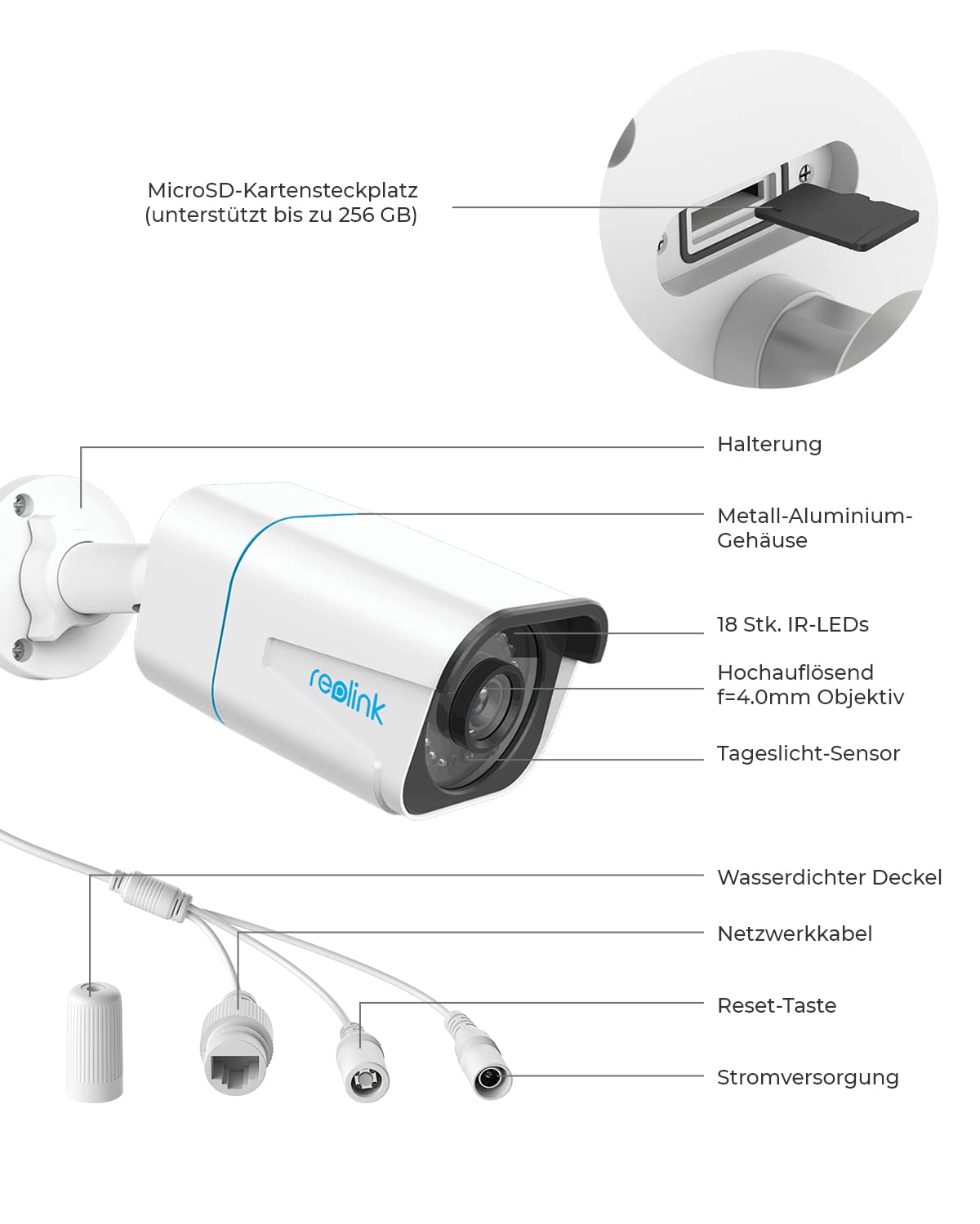 Reolink 4K Smarte PoE Überwachungskamera Aussen mit Personen-/Fahrzeugerkennung, 8MP IP Kamera mit Audio und microSD Kartensteckplatz, IR Nachtsicht, IP67 Wasserfest, Zeitraffer, RLC-810A