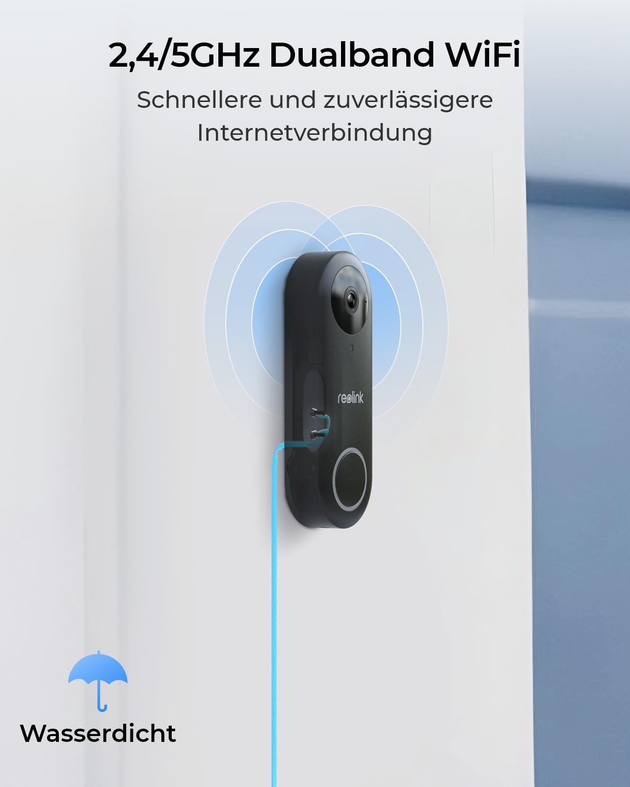 Reolink Video-Türklingel mit Chime, 5MP Ultra HD Kabelgebundene Türklingel mit Kamera, 2,4/5GHz WLAN, Personenerkennungsalarme, 180° Ultraweitwinkel, 2-Wege-Audio, Fernzugriff, Video Doorbell WiFi