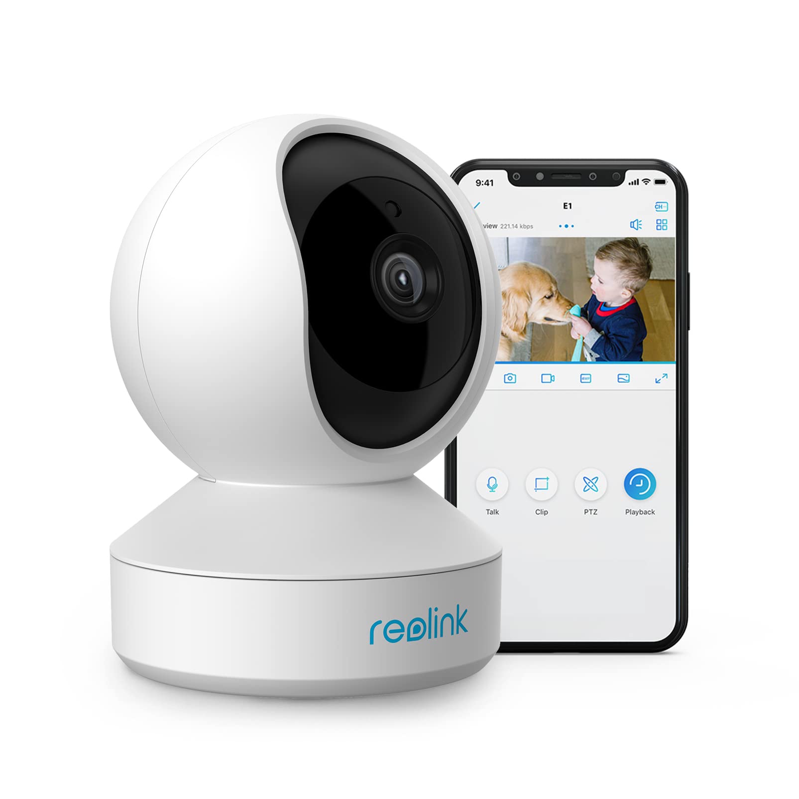 Reolink WLAN IP Kamera Indoor Schwenkbar, 2K 3MP Hund Haustier Indoor Kamera, 2,4 GHz WLAN Überwachungskamera Innen, Zwei-Wege-Audio, Baby Monitor mit Personen-/Haustiererkennung, E1