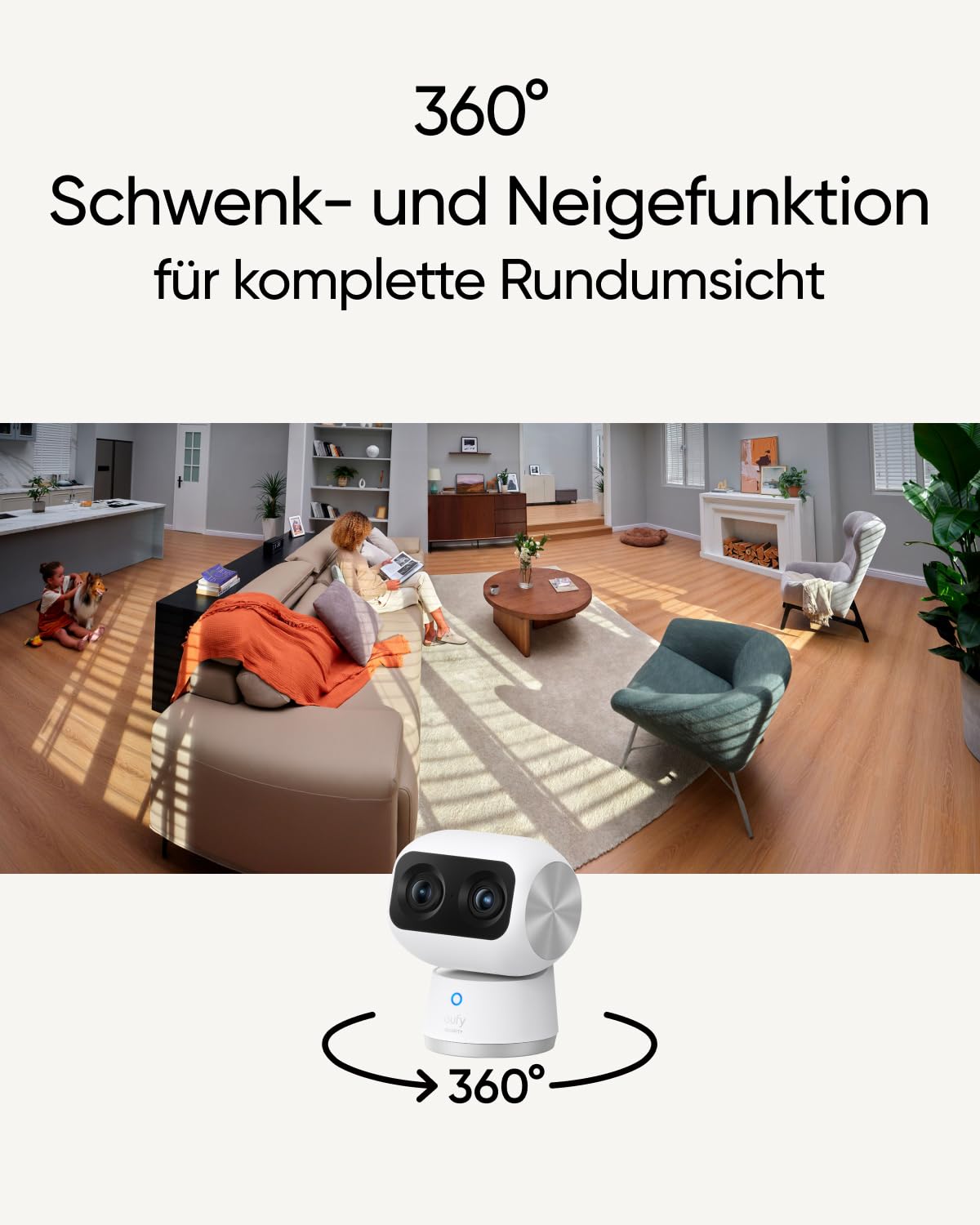 eufy Security Indoor Cam S350, Dual Kameras, 4K, Überwachungskamera innen mit 8× Zoom und 360° PTZ, K.I, Dual-Band Wi-Fi 6, Sicherheitskamera innen, Videoüberwachung