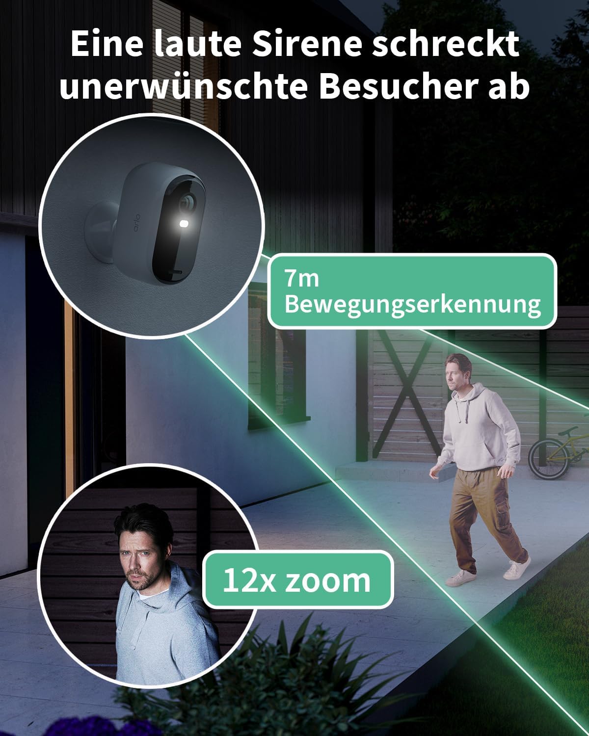 Arlo Essential 2 XL Überwachungskamera Aussen WLAN, Bis Zu 2 Jahre Schutz, Kabellos, 2K HD Video, Farbnachtsicht, Licht, Bewegungsmelder, Sirene, 2-Wege Audio + Arlo Secure Plan Testzeitraum, Weiß