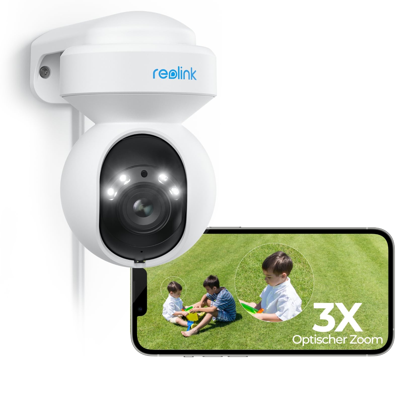 Reolink Wi-Fi 6 4K PTZ WLAN Kamera Outdoor mit 3X Optischem Zoom, Auto-Tracking, 2,4/5 GHz Dualband, Intelligenter Personen-/Fahrzeug-/Haustiererkennung, Farbnachtsicht, 2-Wege-Audio, E1 Outdoor Pro