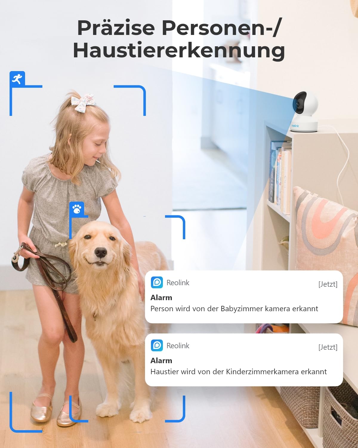 Reolink 4MP Überwachungskamera Innen WLAN Schwenkbar, Home und Baby Monitor mit Personen-/Haustiererkennung, Auto-Tracking, 2,4/5Ghz WiFi IP Kamera Indoor, 2-Wege-Audio, IR-Nachtsicht, E1 Pro