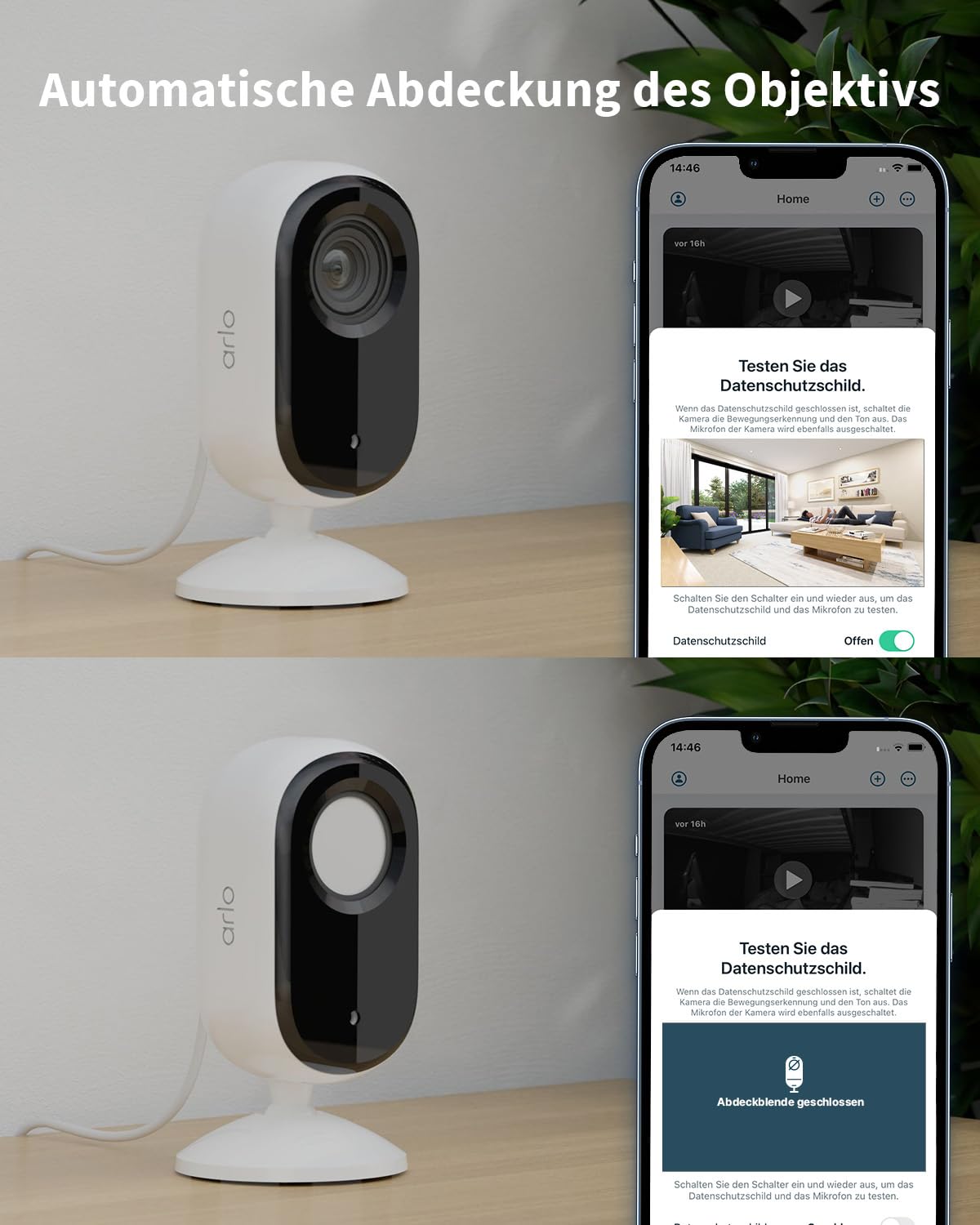 Arlo Indoor Überwachungskamera Innen, 2er Set, HD Video, 2-Wege-Audio, Bewegungsmelder, Kabelgebunden, Ideal Als Babyphone, Haustierkamera, Hausüberwachung + Arlo Secure Plan Testzeitraum, Weiß